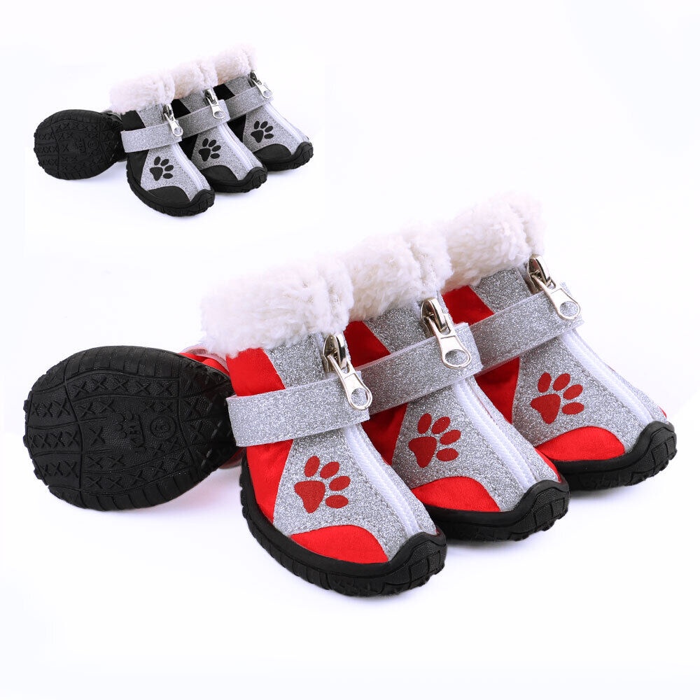 Waterproof Dog Walking Boots Non Slip Warm Fleece Padded Snow Shoes