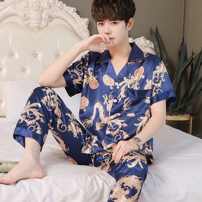 Plus laki pajama tao ┋Ice silk pajama panlalaking summer short-sleeved ...