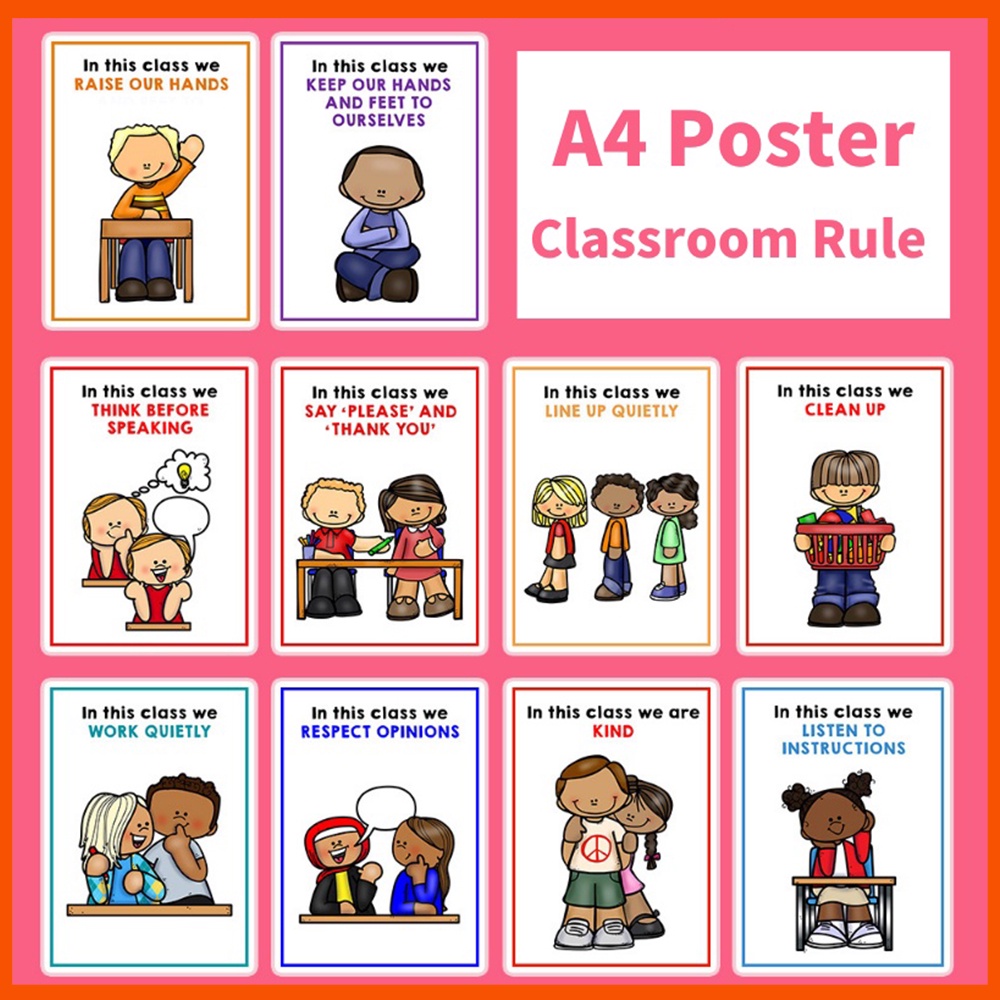 10pcs A4 Classroom Rules Educational Posters For Preschool Home Middle And High School 9929