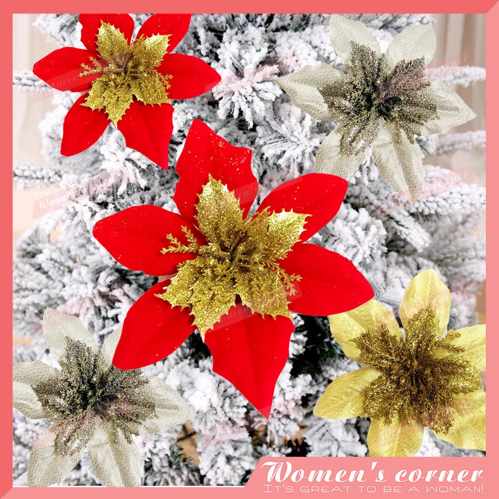 12pcs Gold powder multicolor christmas flower Artificial Flowers