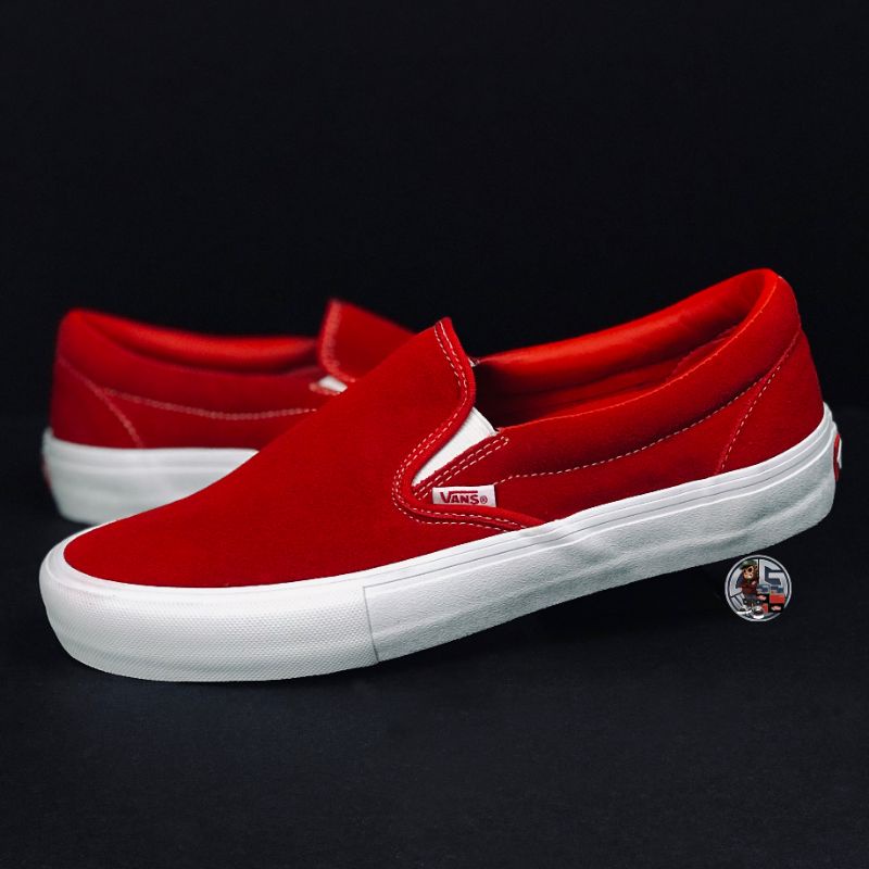 Womens red vans slip on sale ons