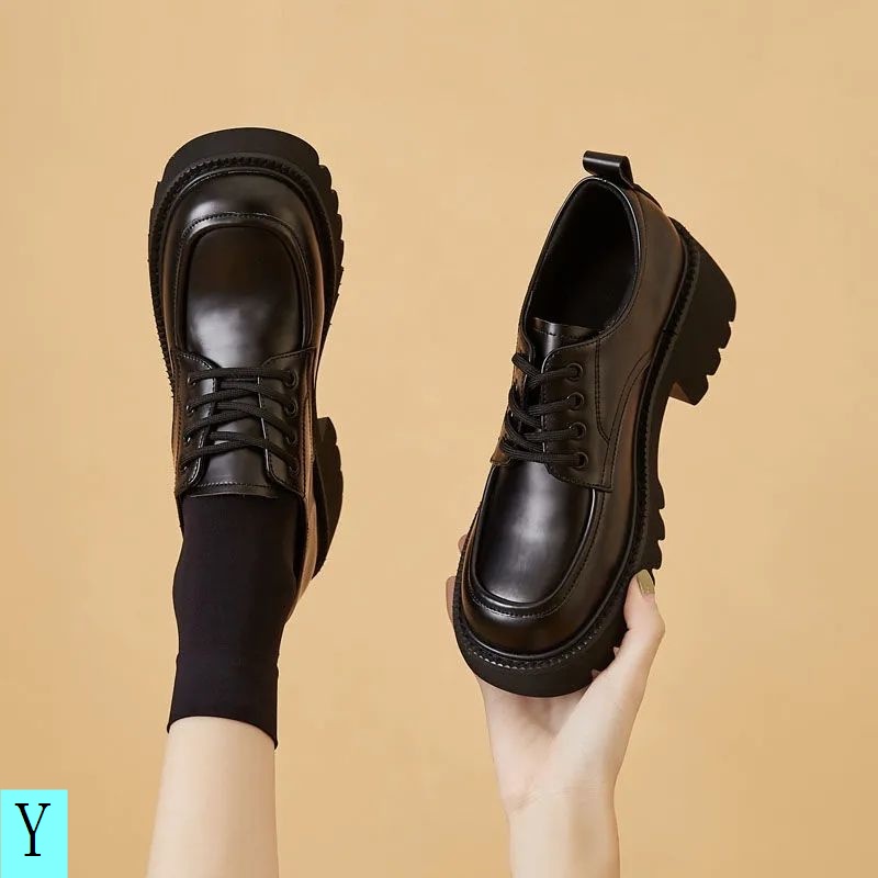Thick Soled Casual Shoes Vintage British Style 2022 Autumn New Versatile Lace Up jk Preppy Small Leather Women