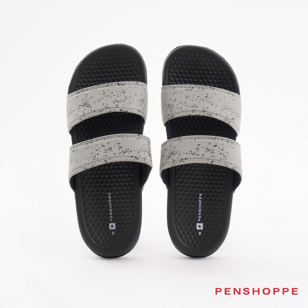 Penshoppe Two-Band Slides Slippers For Men (Dark Gray) | Shopee Philippines