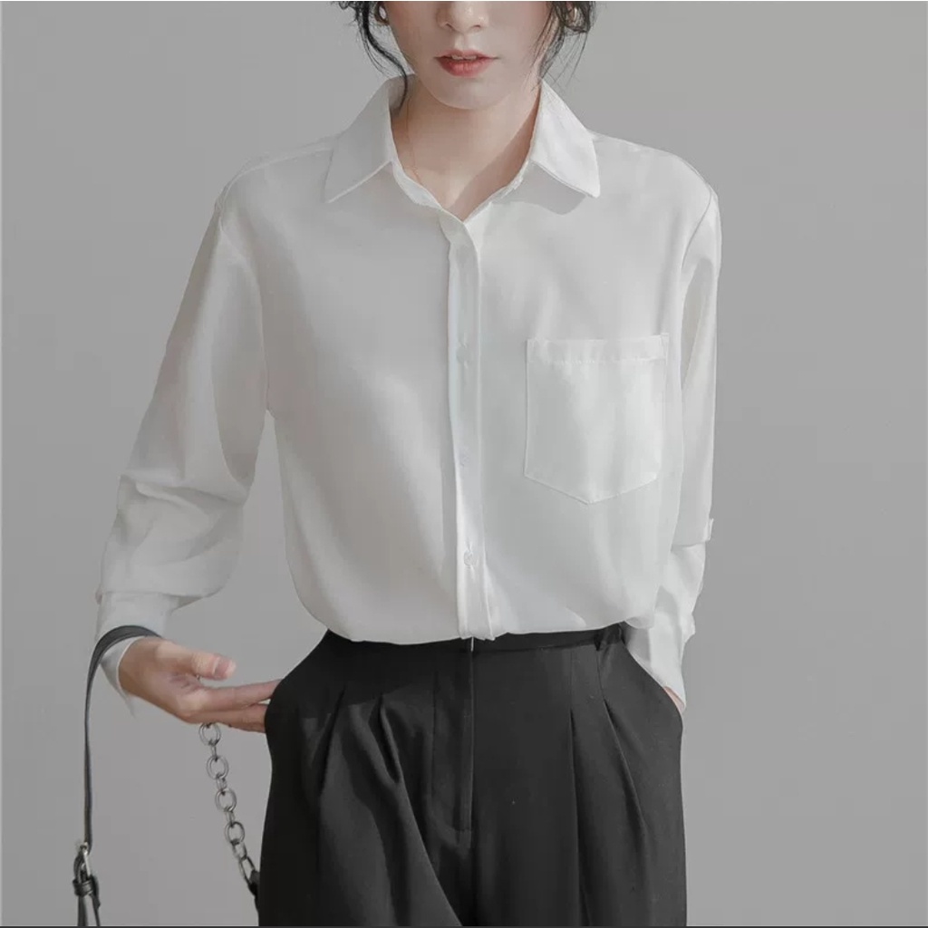 HUILISHI Oversized Korean Women Plain Fashion Casual Long Sleeve Shirt ...