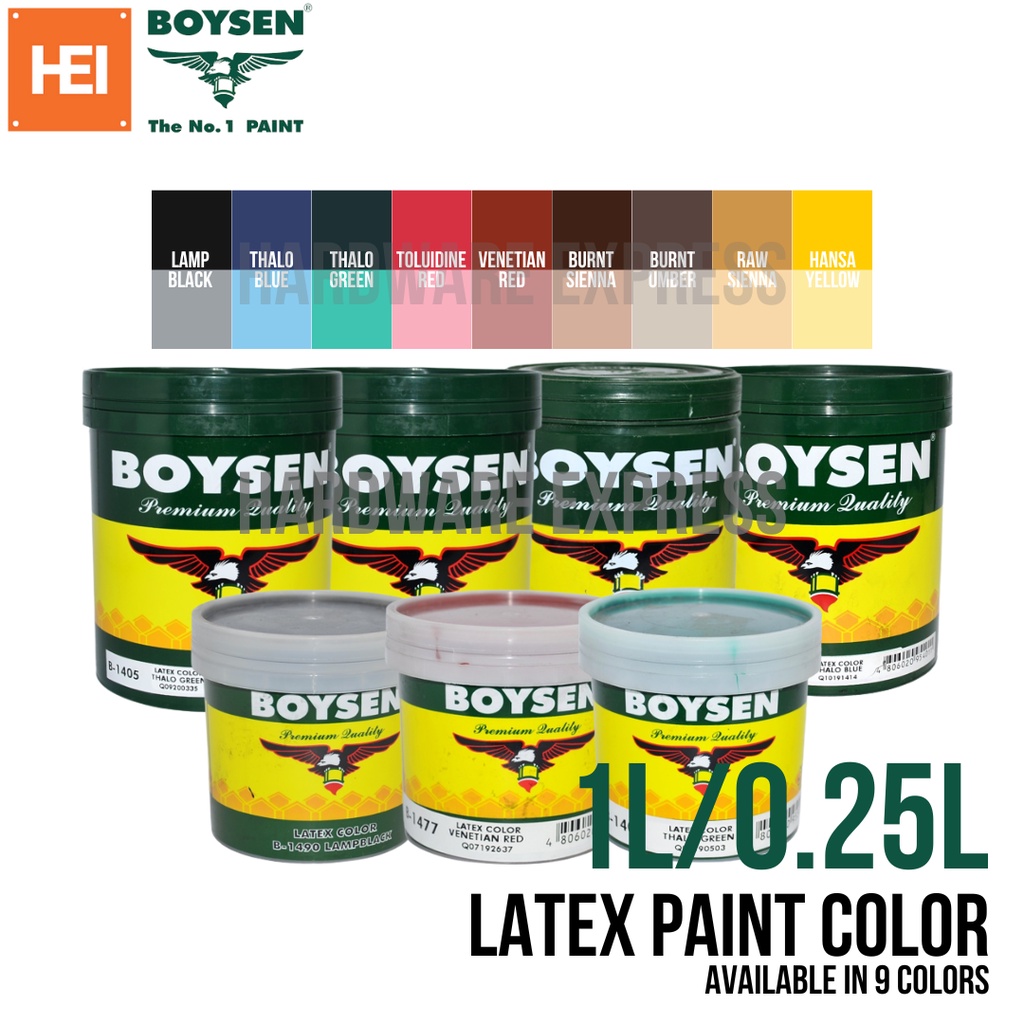 BOYSEN Latex Color 1/4L (Lamp Black, Thalo Green, Thalo Blue, Burnt