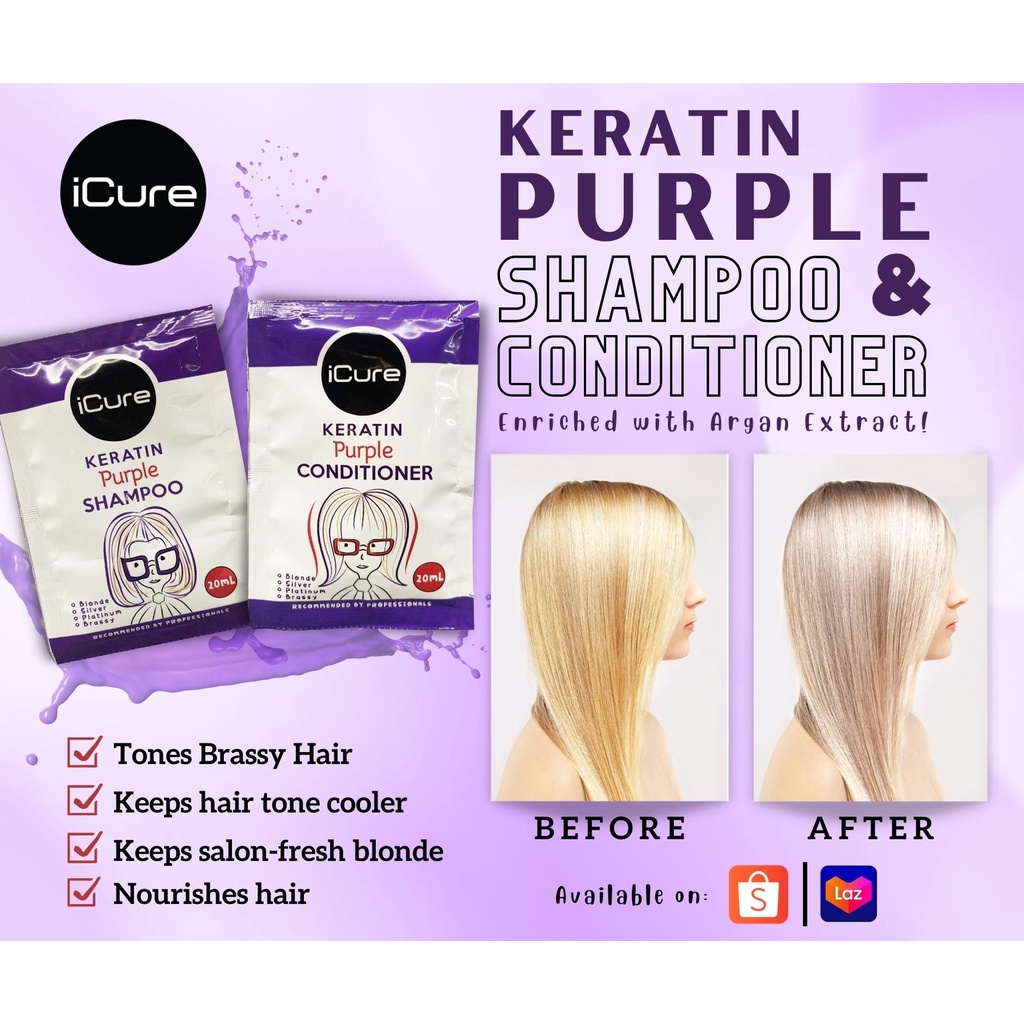 iCure Purple Shampoo or Conditioner 20mL Sachet Shopee Philippines
