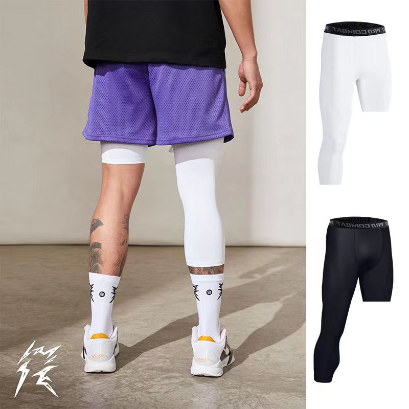 Men One Leg Compression Pants 3/4 Capri Tights Athletic Basketball