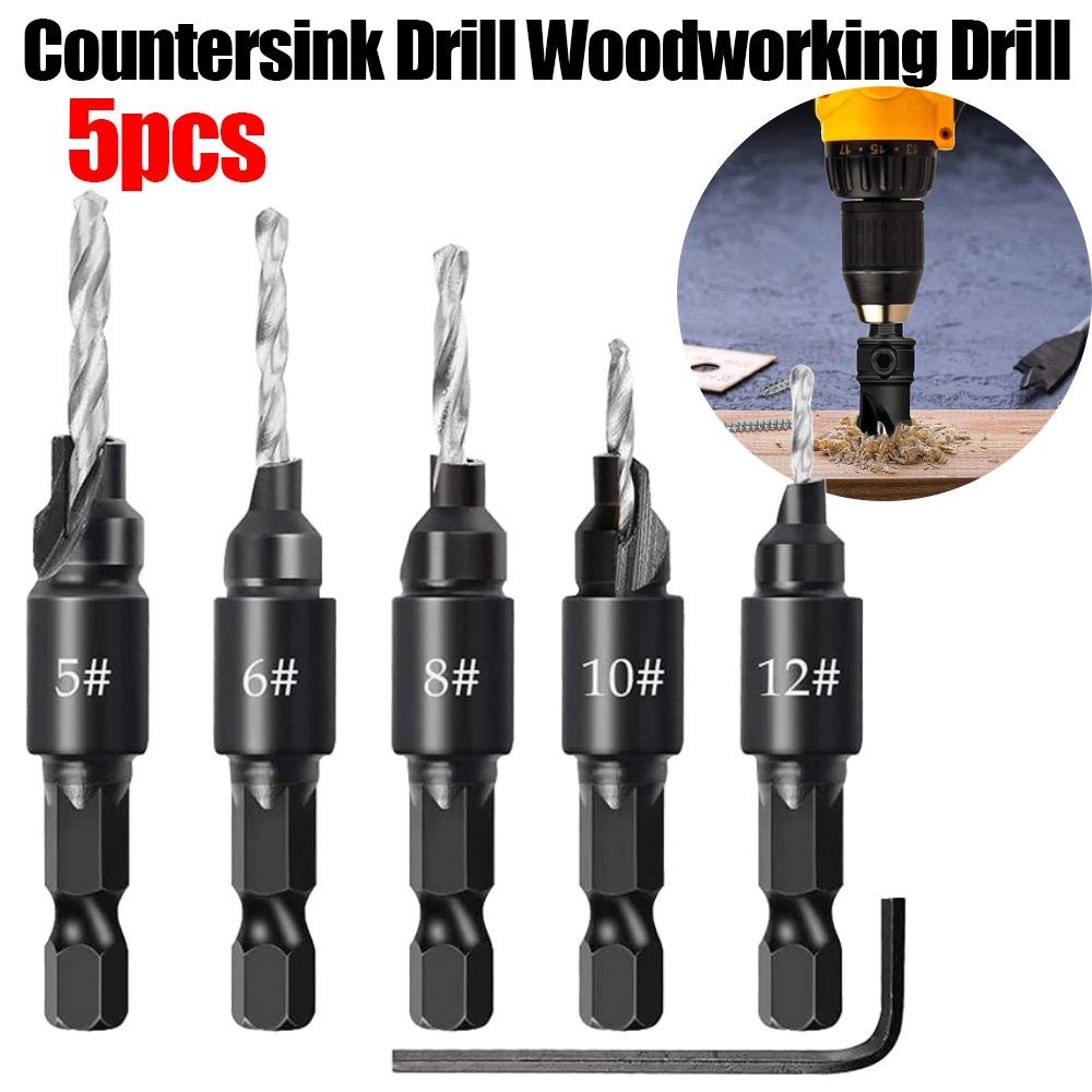 5PCS HSS Drill Bit Countersink Wood Drill Bit Set Cordless Step Drill Bits for Metal Woodworking
