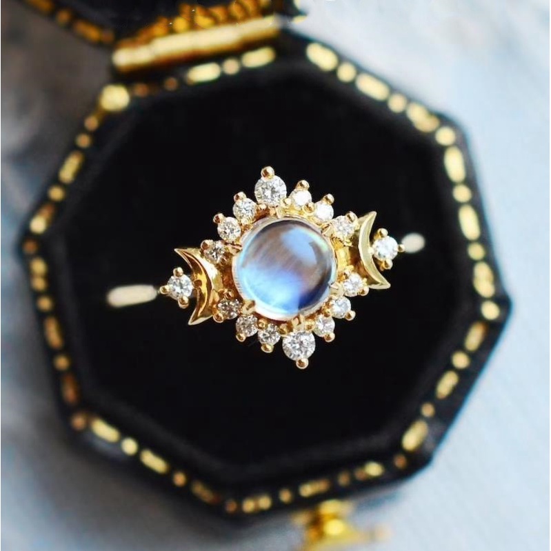 Ring Crescent with Moonstone Gold Plated main image 1