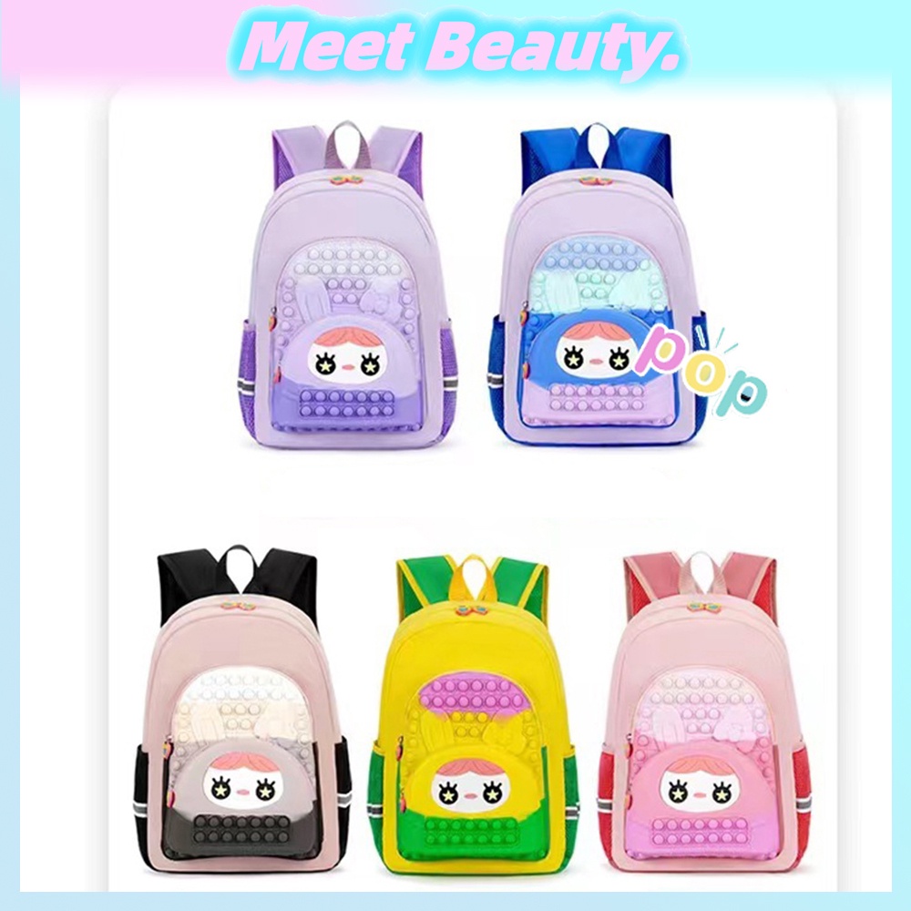Girls School Backpack Pop It Multigrid Highend Schoolbag Waterproof