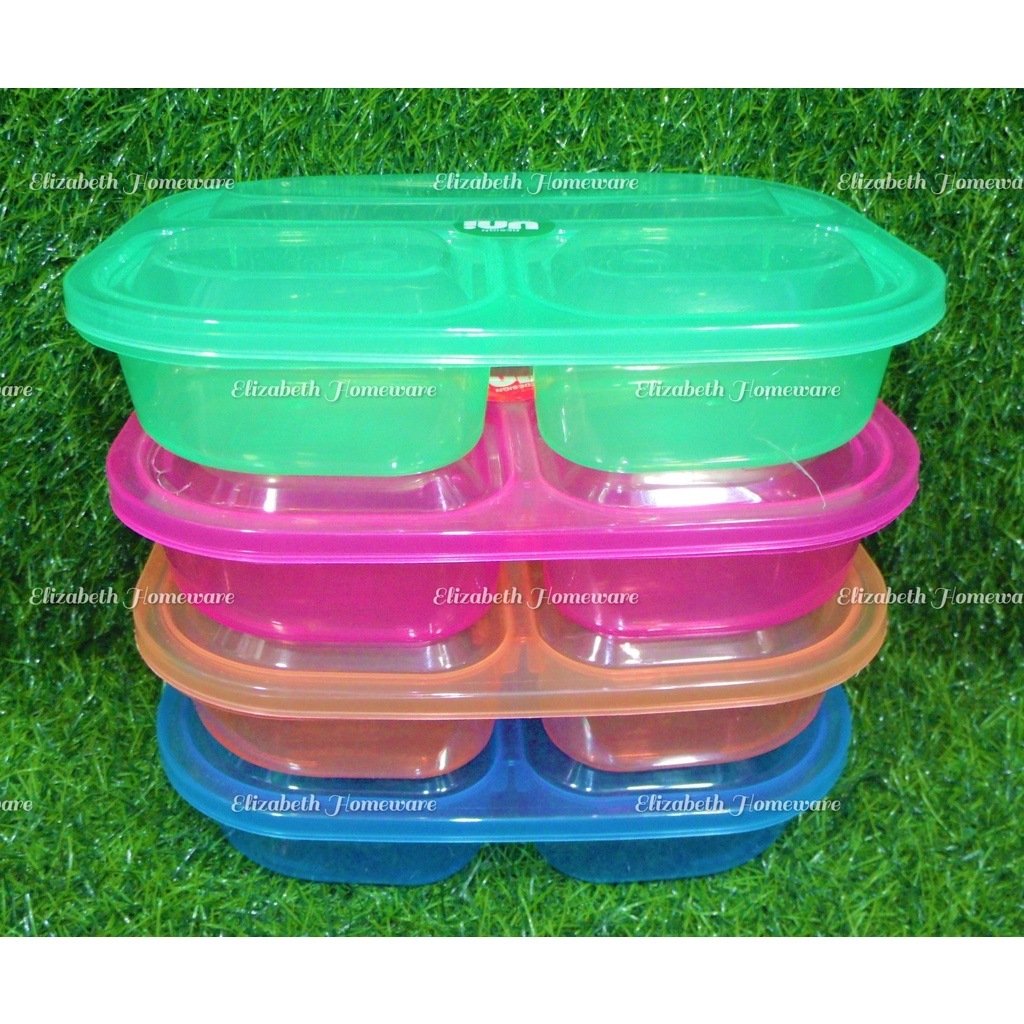 #219 Divided Lunchbox w/ 3 Partition (Free Spoon&Fork) | Shopee Philippines