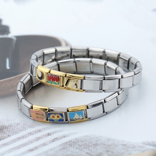 Italian Charm Bracelet Stainless Steel Silver Gold & Heart Links 9 mm  Modular