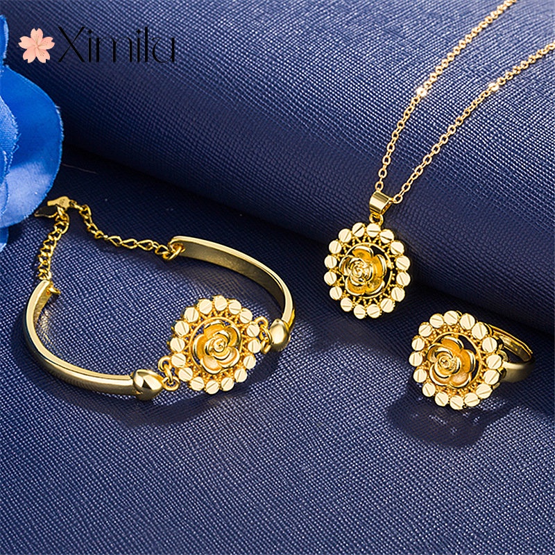 Original Simple Sunflower Jewelry Set 24K Gold Bracelet Flower Pendant ...