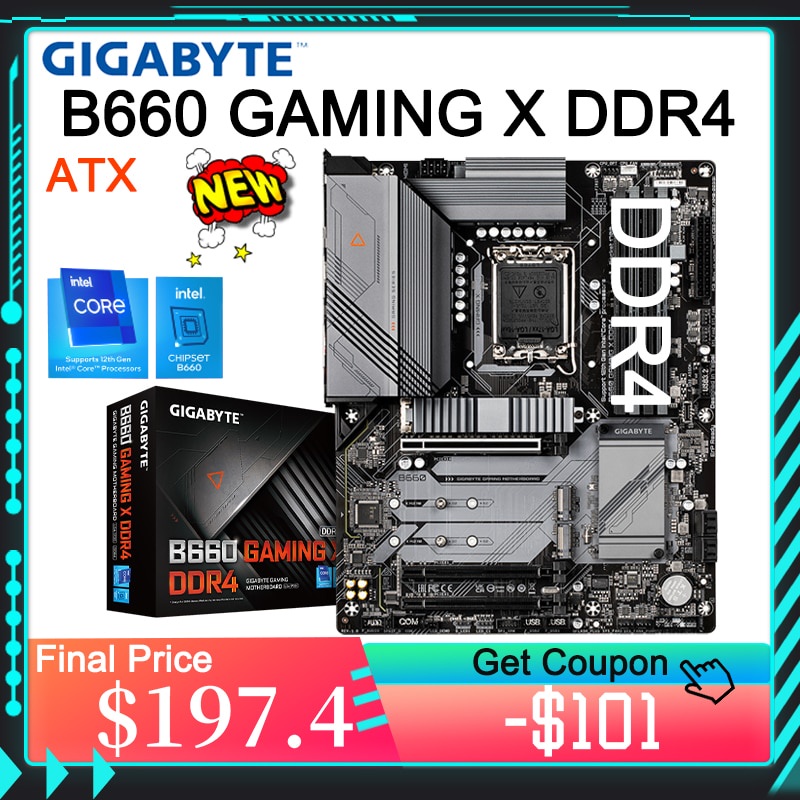 GIGABYTE B660 GAMING X DDR4 Motherboard Support Intel 12th Core Socket LGA 1700 CPU PCIe 4.0 M.2