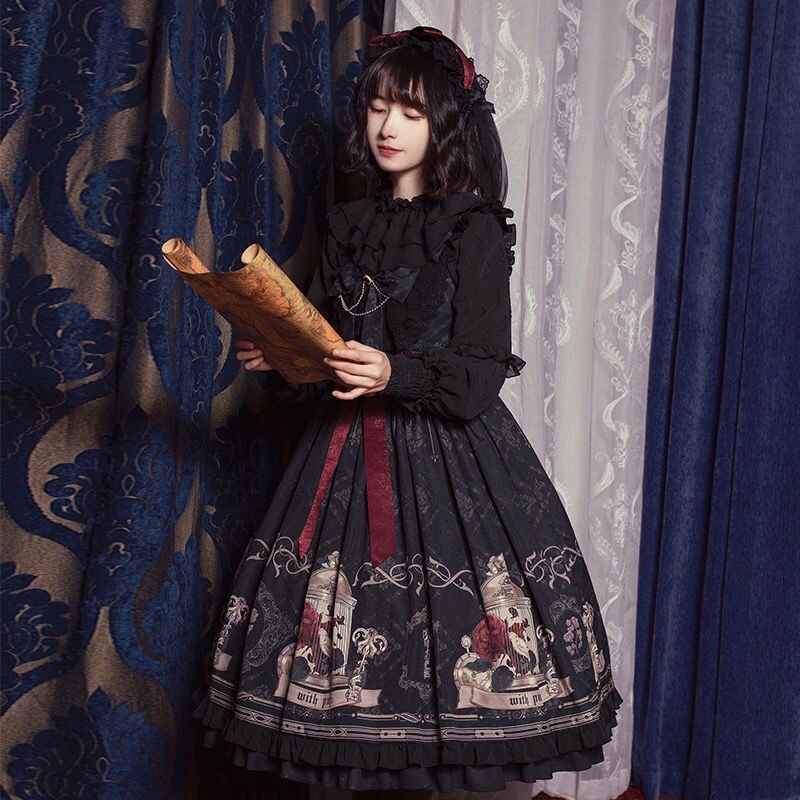 Dark Style Gothic Lolita Jsk Nightingale and Rose Vintage Women ...