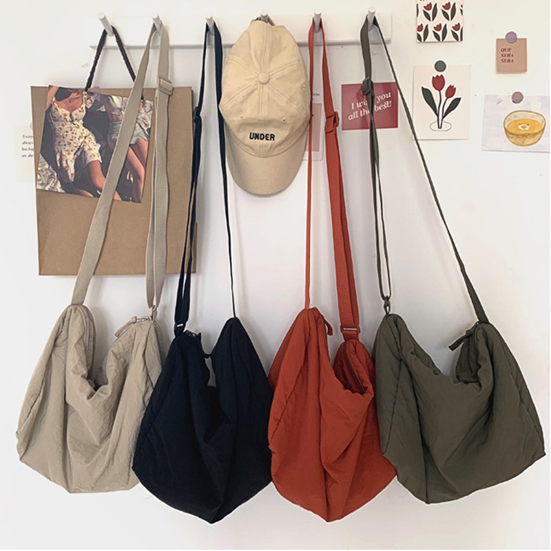 Messenger Bags for Women Pleated Soft Cloth Bag Japanese Canvas Bag