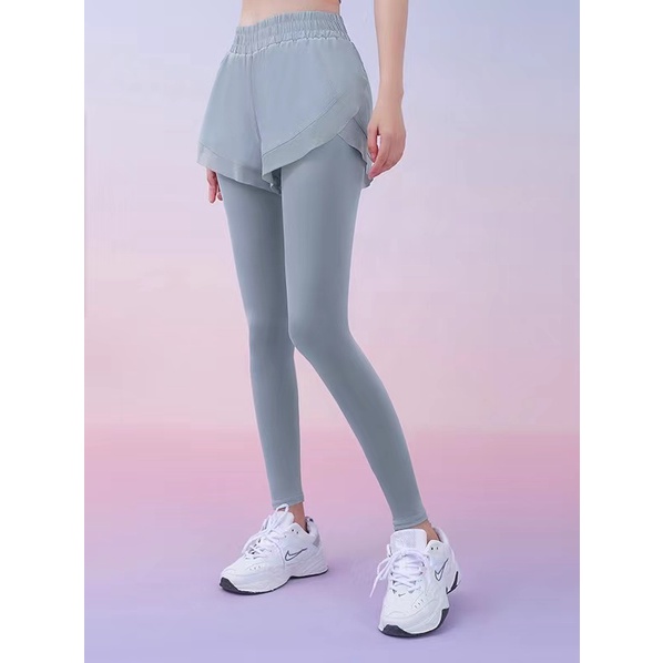 Fake Two-piece Thread High Waist Casual Exercise Workout Pants