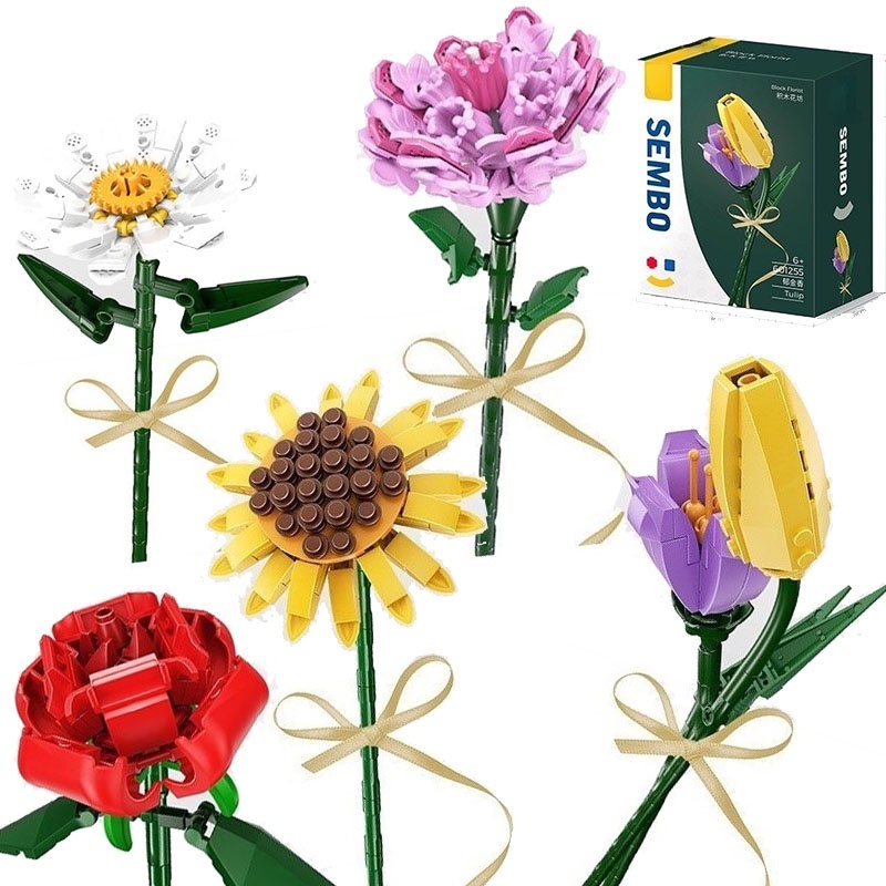 Lego Flower Rose/Sunflower/Daisy/Jasmine/Carnation/Tulip Diy Creative Assembly Toy Birthday Gift