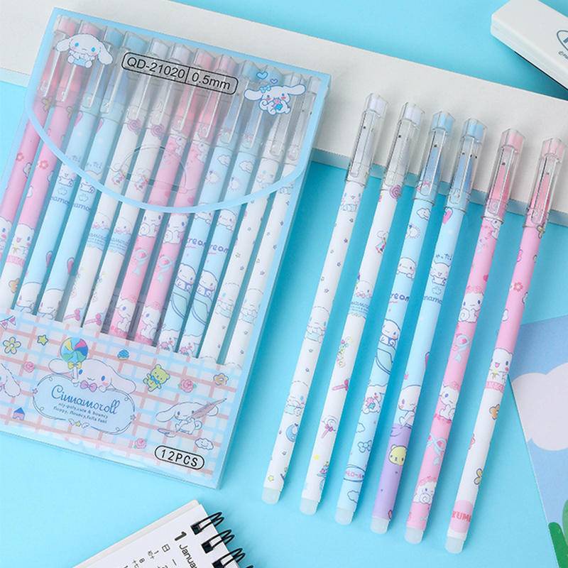 Sanrio 6pcs Series Gel Pen 0.55mm Refill Hello Kitty Y2k Cinnamoroll Kuromi MelodyCartoon Press Pen Black Stationery Supplies