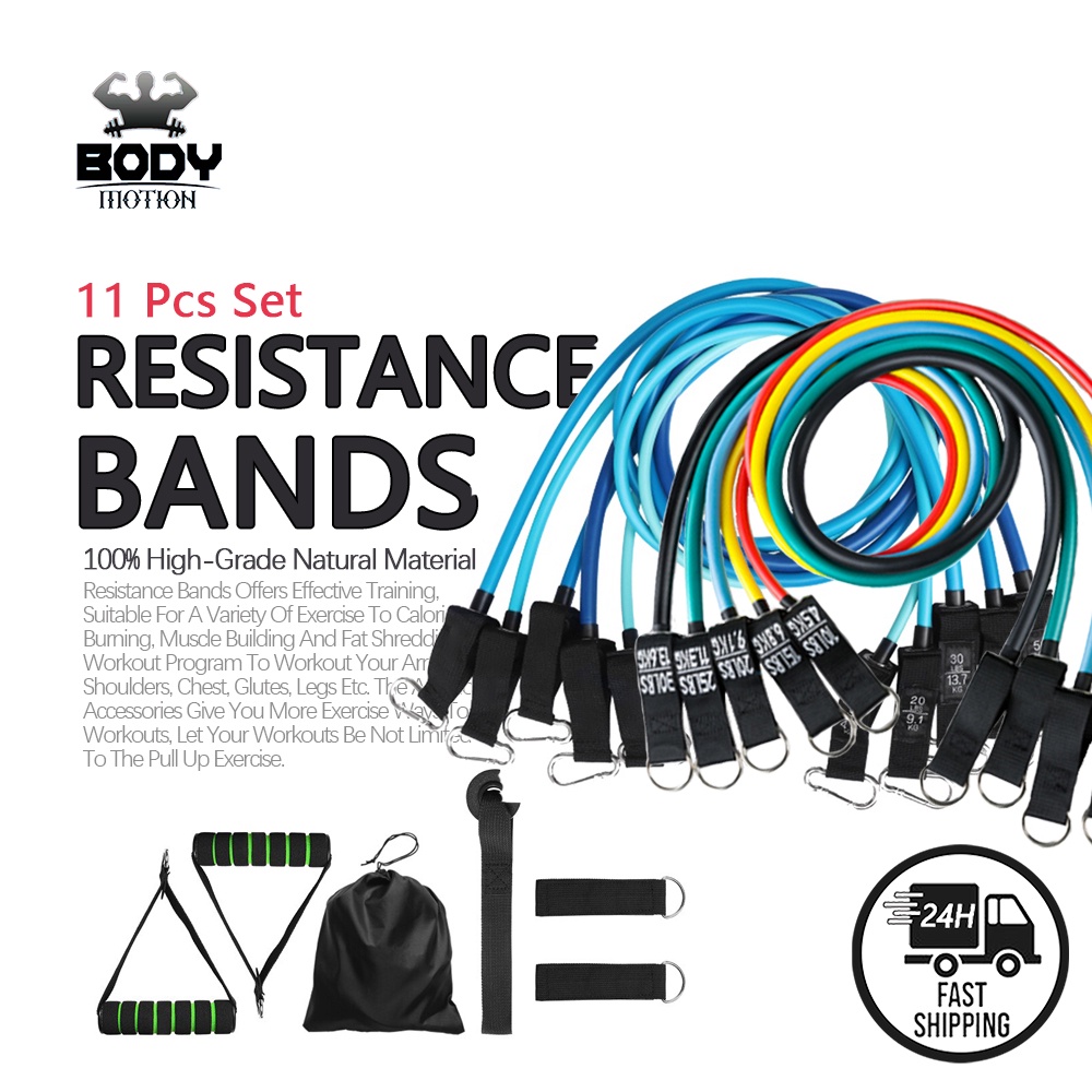 11pcs Resistance Band Set 100 / 150Lbs Tension Band Body Workout Yoga