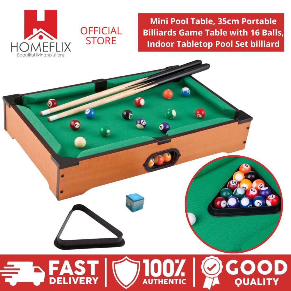 Mini Pool Table, 35cm Portable Billiards Game Table with 16 Balls