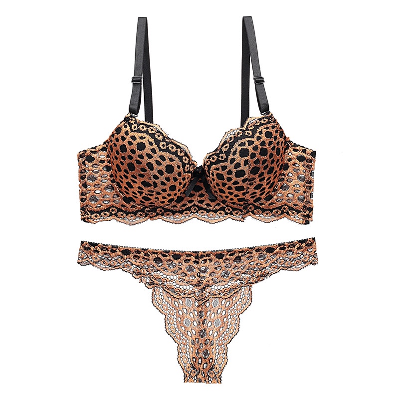 B C cup leopard bra set triange panty small size women bra suit with wire steel push up lingerie