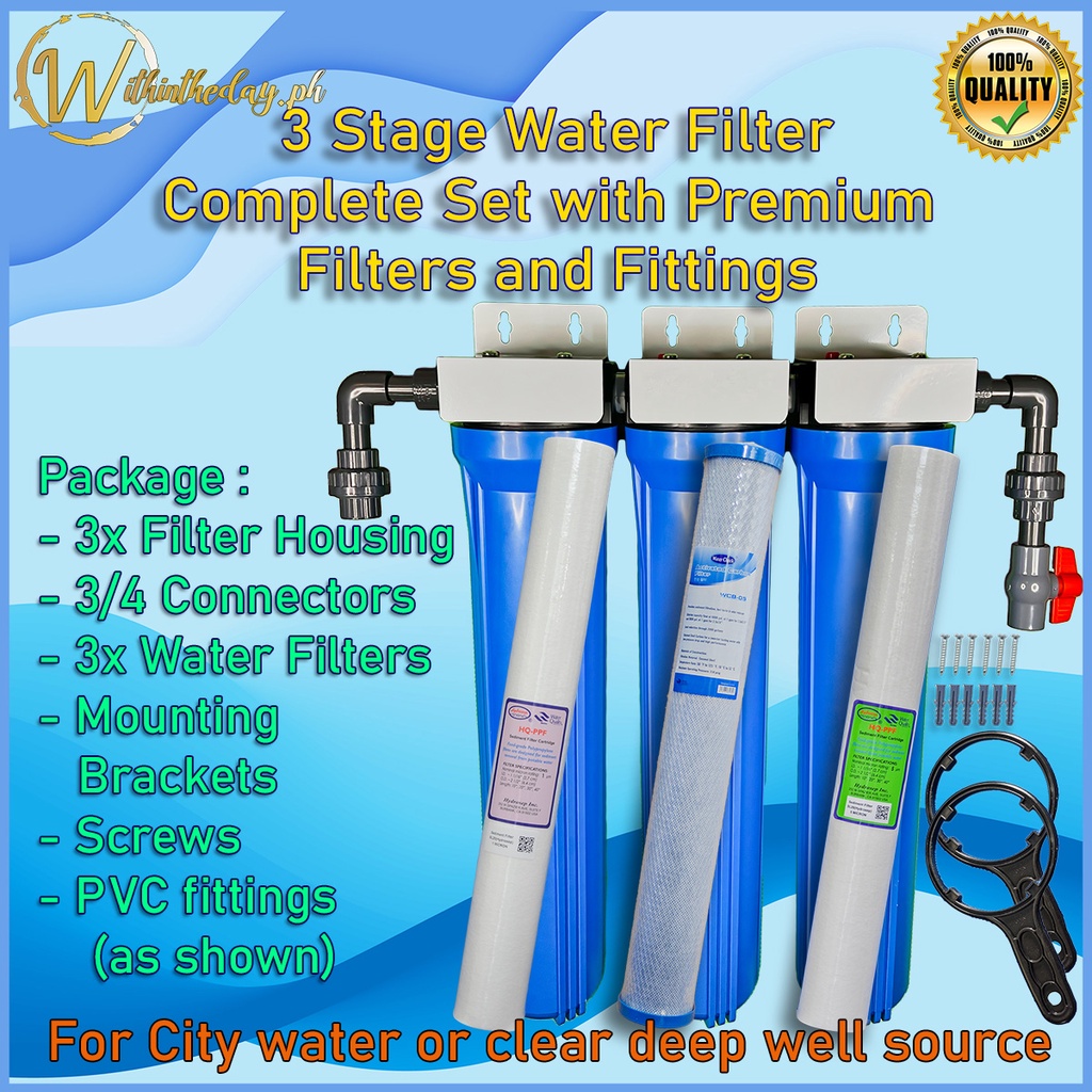 3 Stage 20 inch Filter housing Complete Set with Filters Fittings ...