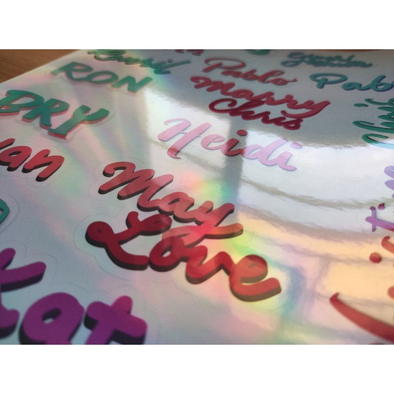 Personalized Holographic Vinyl Name Stickers (Waterproof) Shopee