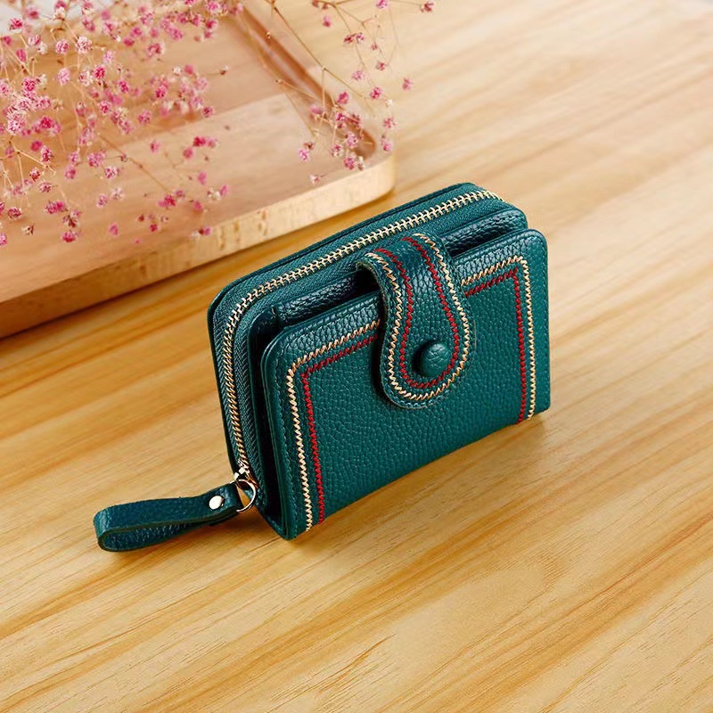 Korean Wallet Women's Short Litchi Zipper Women's 2 Fold Wallet Card