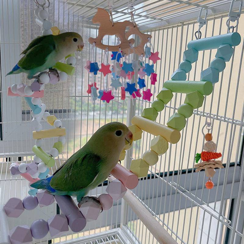 Image showcasing Parrot Ladder Parrot Swing Toy Bird Handmade Stand Rod Macaron Color ...
