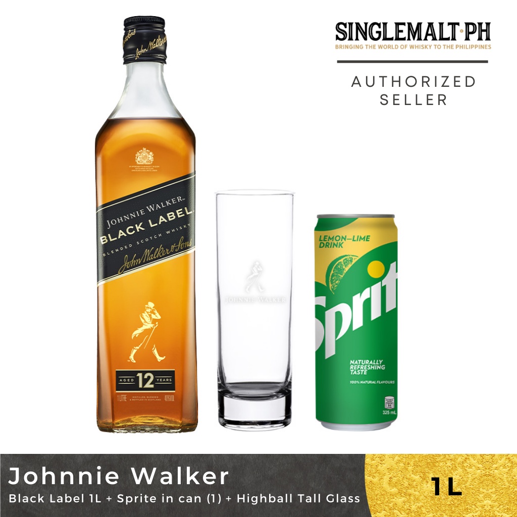 Johnnie Walker Black Label 1L + Sprite in can (1) + Highball Tall Glass