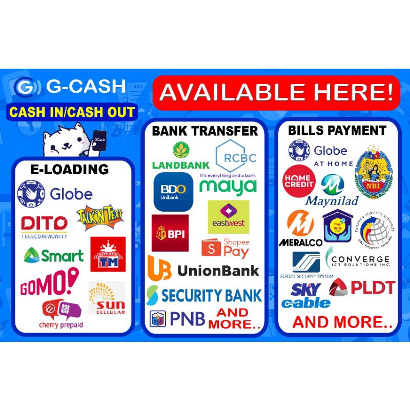 Gcash Landscape with Bank Transfer and Bills Payment Shopee Philippines