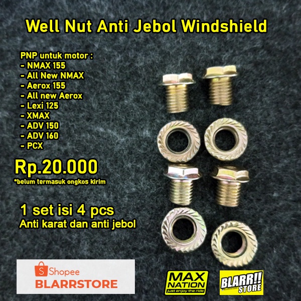 Bolt Nut WELLNUT anti Broken VISOR WINDSHIELD NMAX AEROX XMAX LEXI PCX ...