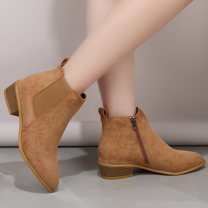 Female Fashion Style Beautiful Soft Suede Leather Inches Big Size  Round Toe Martin Boots Ankle Boots (Size 36-43)