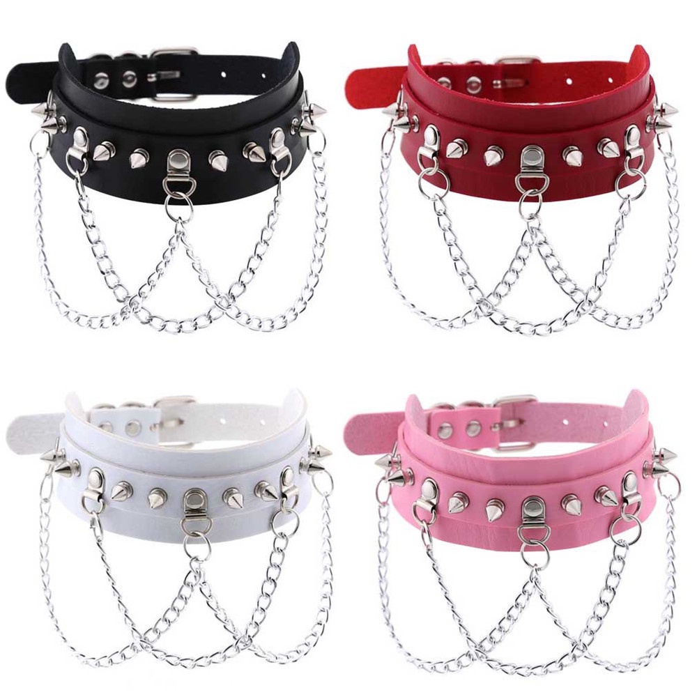 Fashion Punk Rock Gothic Necklace Pendant PU Leather Heart Round Spike ...