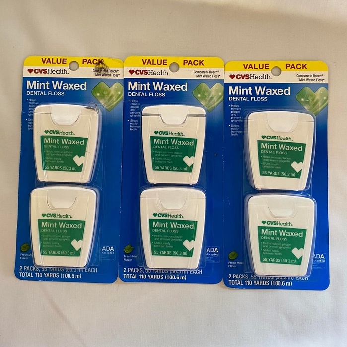 CVS Health Waxed Dental Floss Mint, Value Pack (2x 55 yards) Shopee