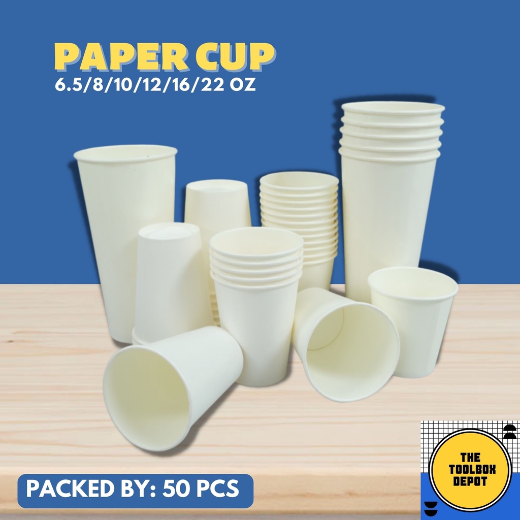 Disposable Paper Cup Plain White / Party Cups [50pcs] 6.5oz/8oz/10oz ...