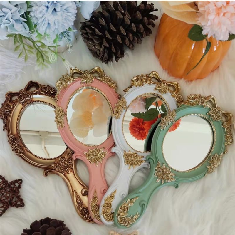 Vintage Small Mirror Palace Style Makeup Handheld Princess Portable