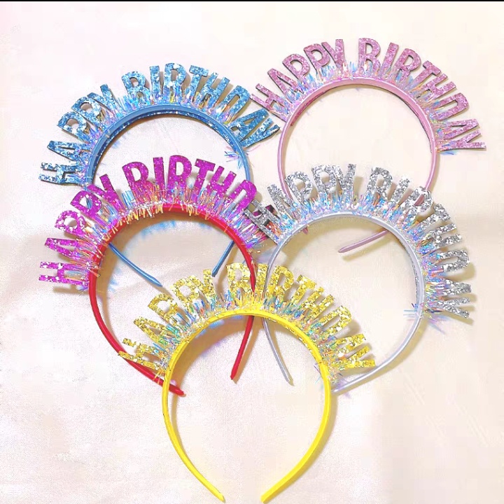 INS style bright glitter ribbon happy birthday party head band ...