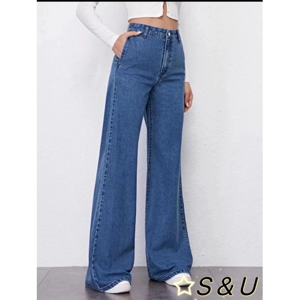 S & U Jeans Lansite BlackPink Mom Jeans wide leg pants high waist pants ...