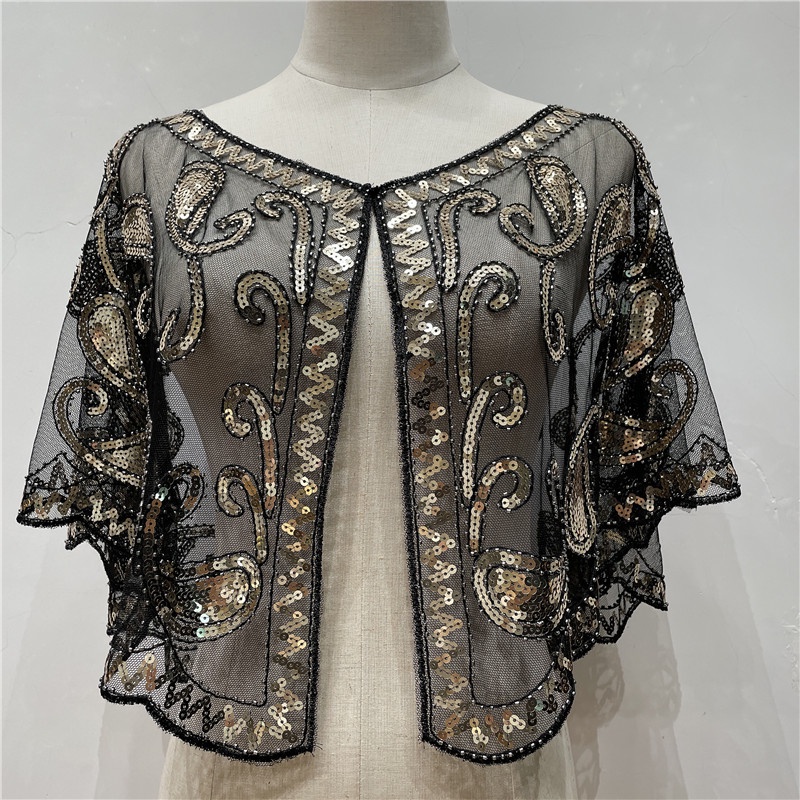 Women's 1920s Shawl Beaded Sequin Deco Evening Cape Bolero Flapper ...