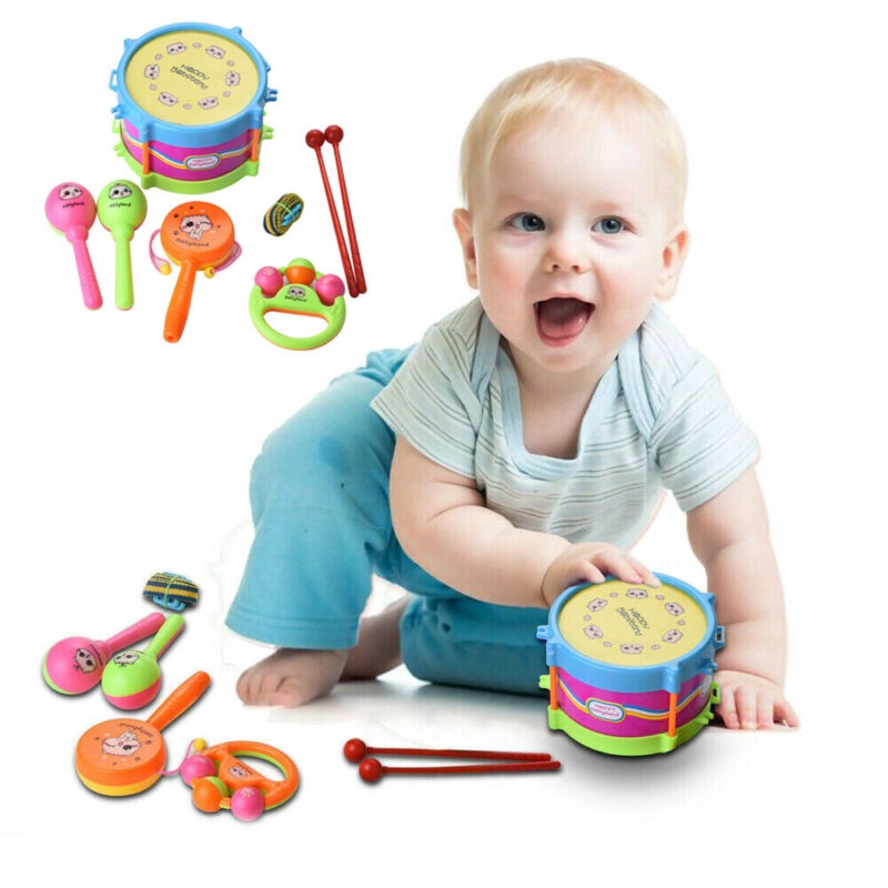 ﺴ5Pcs/Set Musical Toy Set Roll Drum Musical Instruments Band Kits Kids ...