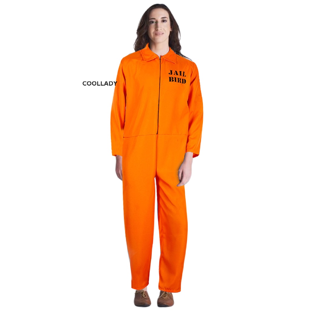 Coollady Prisoner Jumpsuit Orange Prison Inmate Halloween Costume Unisex Jail Criminal Hot 