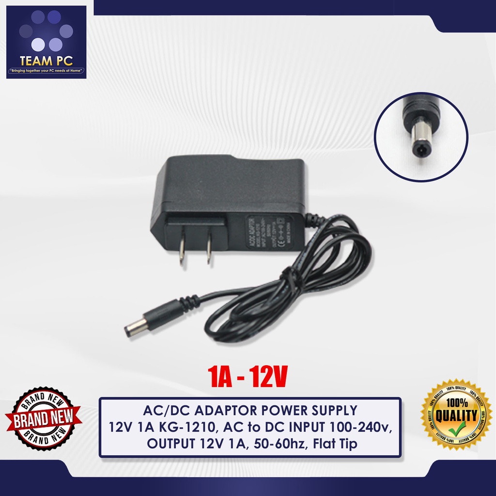 AC/DC ADAPTOR POWER SUPPLY 12V 1A KG-1210, AC to DC INPUT 100-240v ...