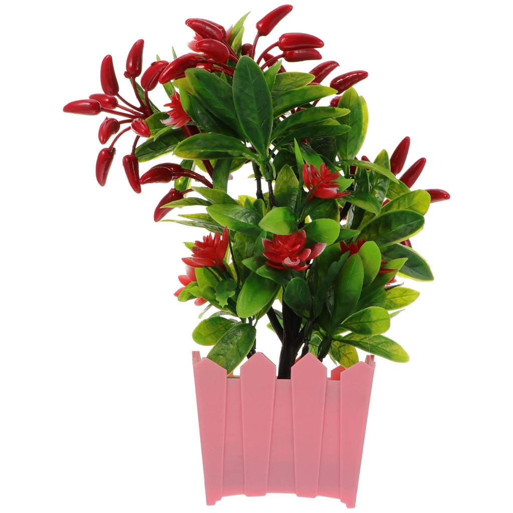 RAN 1pc Artificial Potted Tree Artificial Greenery Bonsai Fake Chili