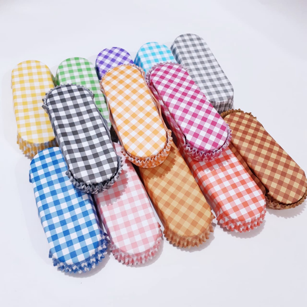 Oval Paper Cup Cake Case Laminated / Grid Bread Pad Paper Cup | Shopee ...