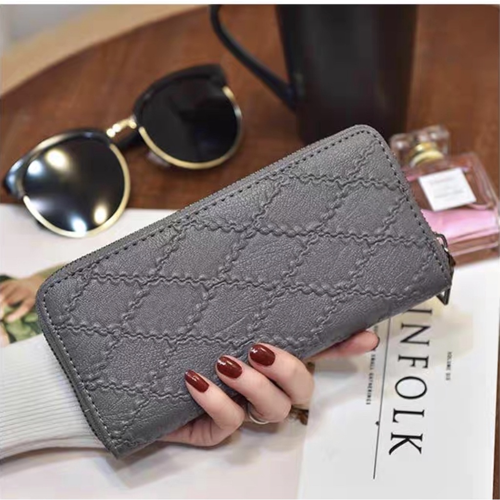 JHS Long Fashion Ladies Clutch Bag Rhombus Line Multi-card Wallet ...