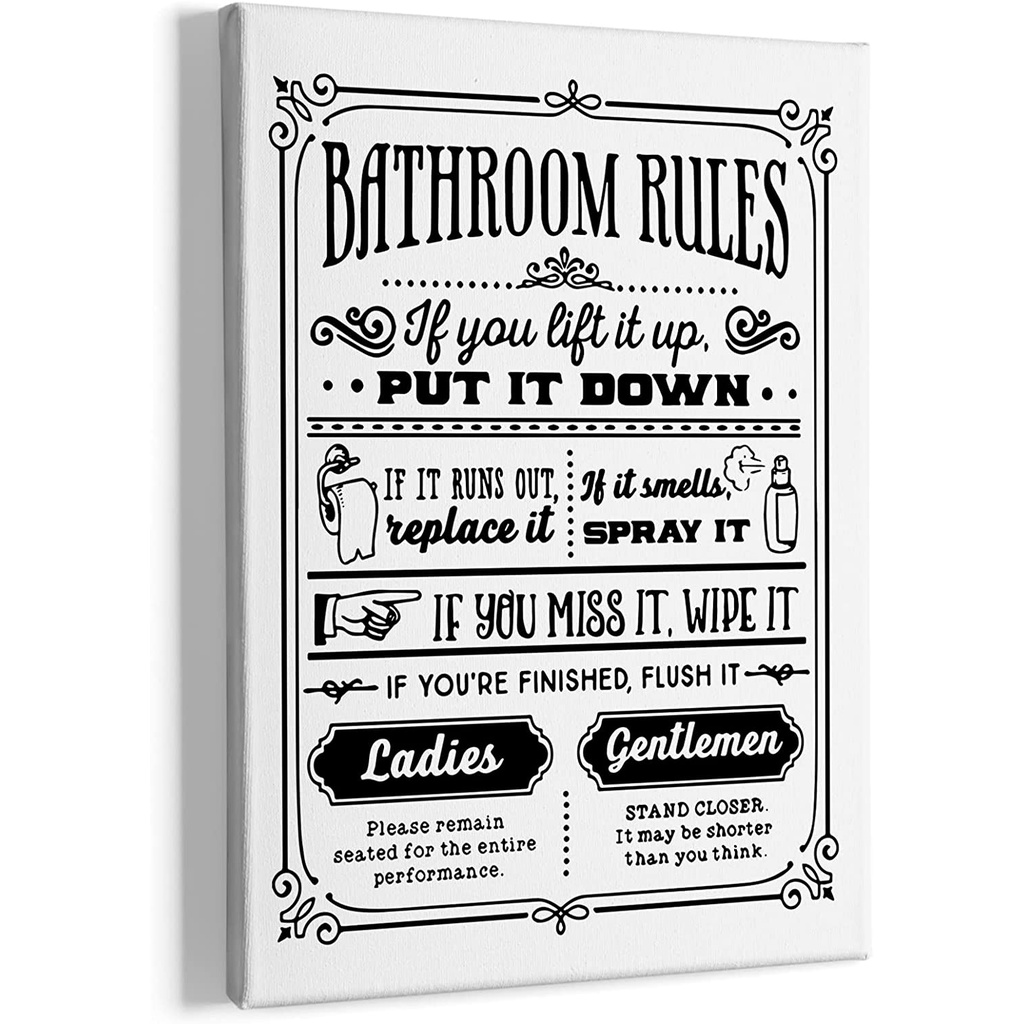 Funny Bathroom Signs Rules Toilet Canvas Painting Wall Art Decor Rustic