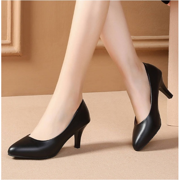 Close Shoes With High heels Office Shoes Black Shoes For Women Leather