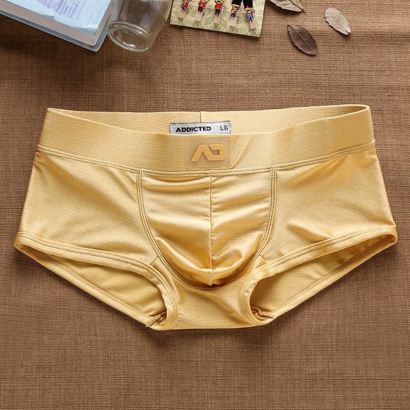 Addicted Men Silk Satin Golden Boxer Briefs Man Boxers Underwear Boy ...